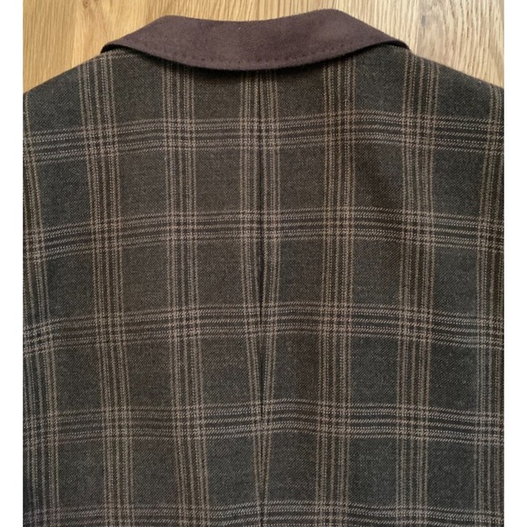 Gio Matto Wool Sport Coat 40R Brown Plaid Blazer Suede Collar Elbow Patches - Picture 5 of 14